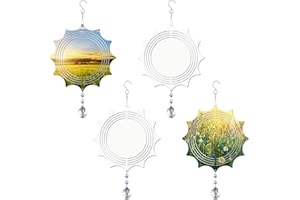 ACFUNIQUE 4 Pack Sublimation Wind Spinner Blanks Metal Wind Spinners Sublimation Blanks Aluminum Hanging Wind Spinner 3D DIY Wind Sculpture for Yard and Garden Indoor Ourdoor Decoration(Sun)