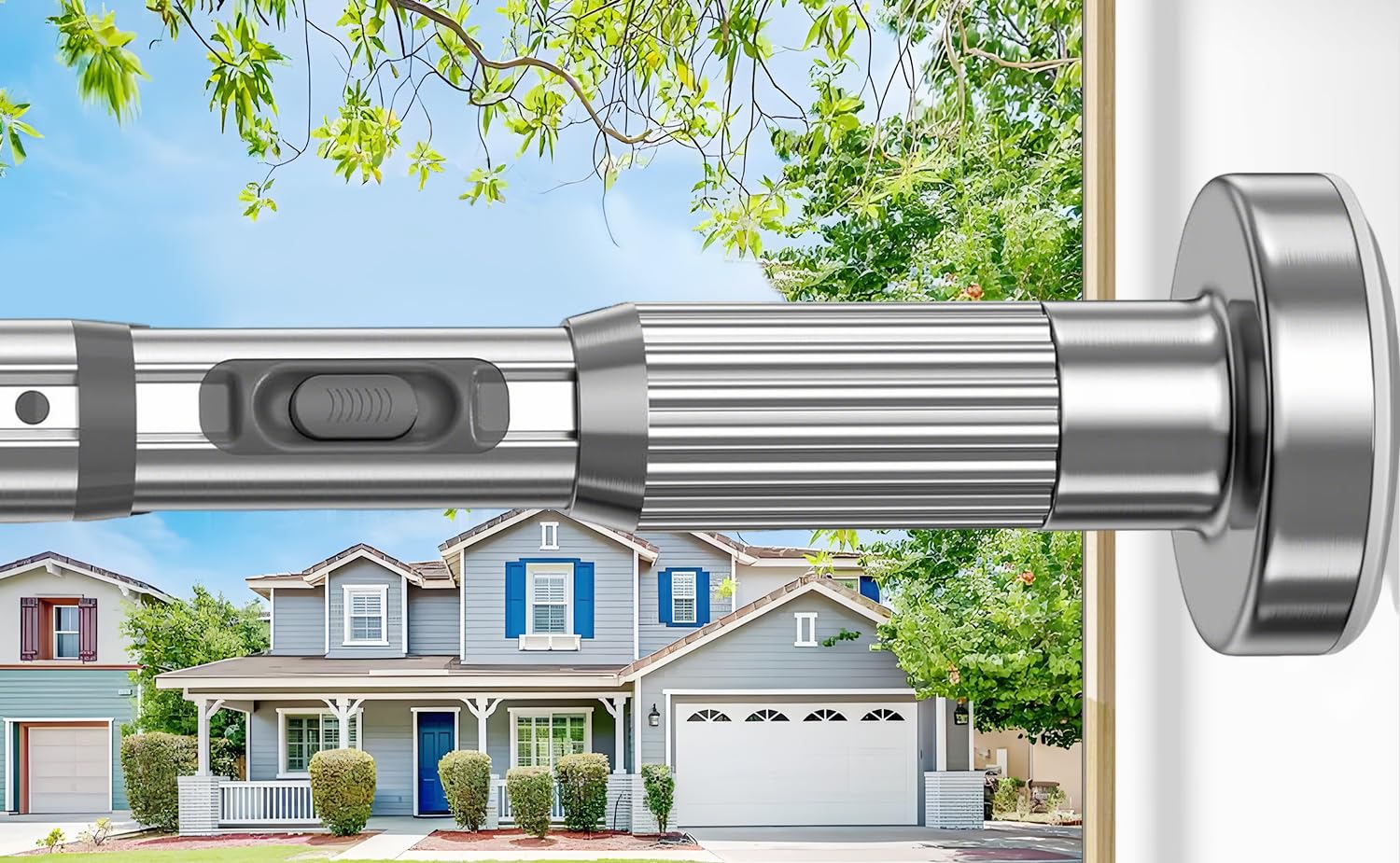 ZipGlo Tension Curtain Rod,40-126.5IN(3.33-10.54Ft) One-Click Fast Extension Rod Easy to Install Silver Long Outdoor Curtain Rods No Drilling Never Rust for Window or Shower Patio Diameter 1.26 Inches