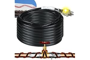 Kingdder 6FT - 48FT Heat Tape for Water Pipes Thermostat Self Regulating Heating Cable with Power Indicator Plug Built-in, Heavy Duty Heating Cable for Pipe Freeze Protection, 120V 8W/ft(1 Pcs,6 Ft)
