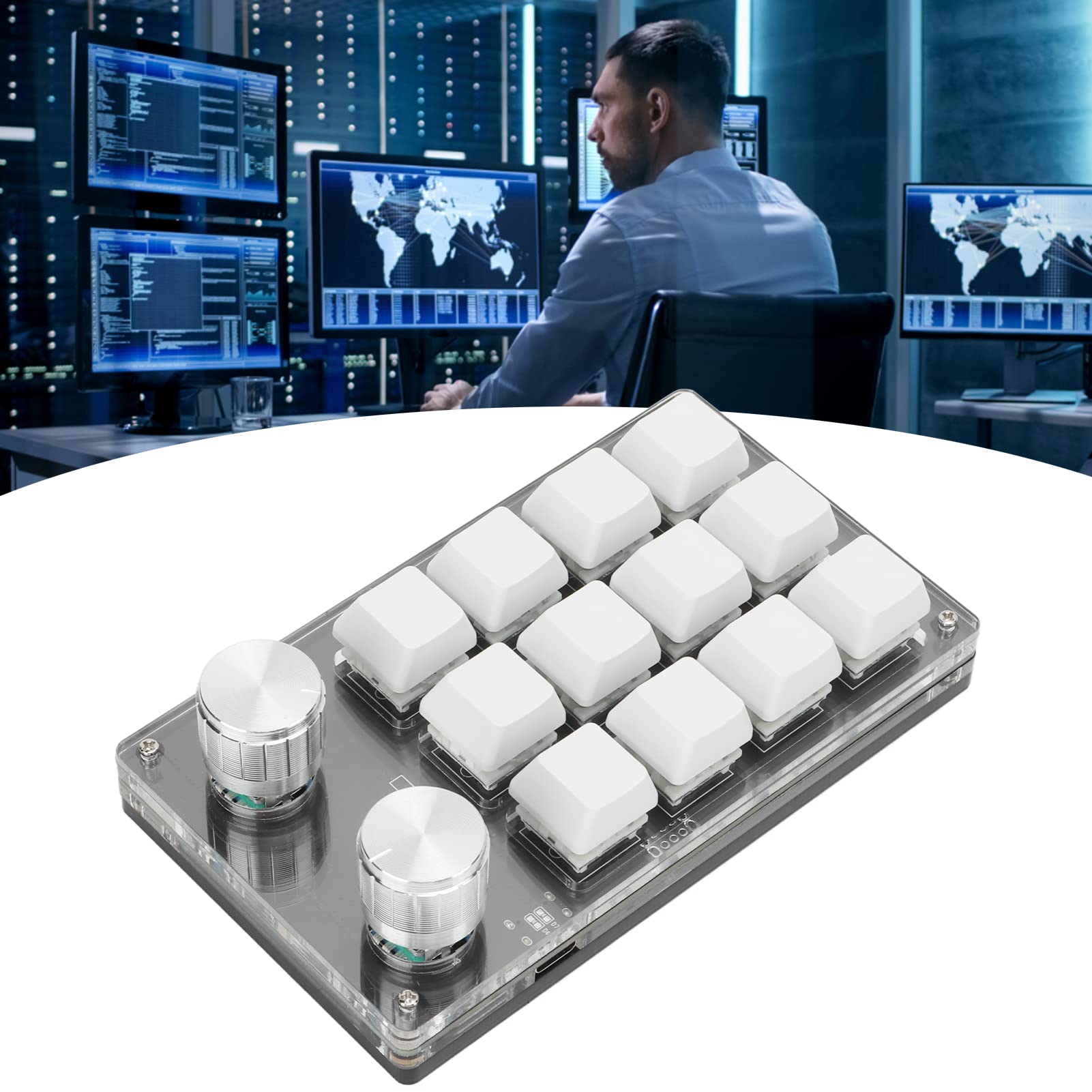 Dioche 12 Key Keypad, One Handed Macro Mechanical Keyboard, RGB Multifunction DIY Programmable Keypad, for Office Gaming Approx. 132 x 77 x 38mm(Black and White)