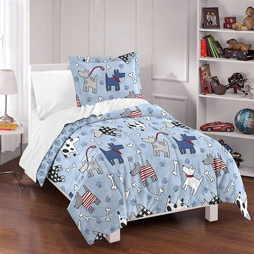 Amazon Com 2 Piece Kids White Red Blue Puppy Dog Comforter Twin
