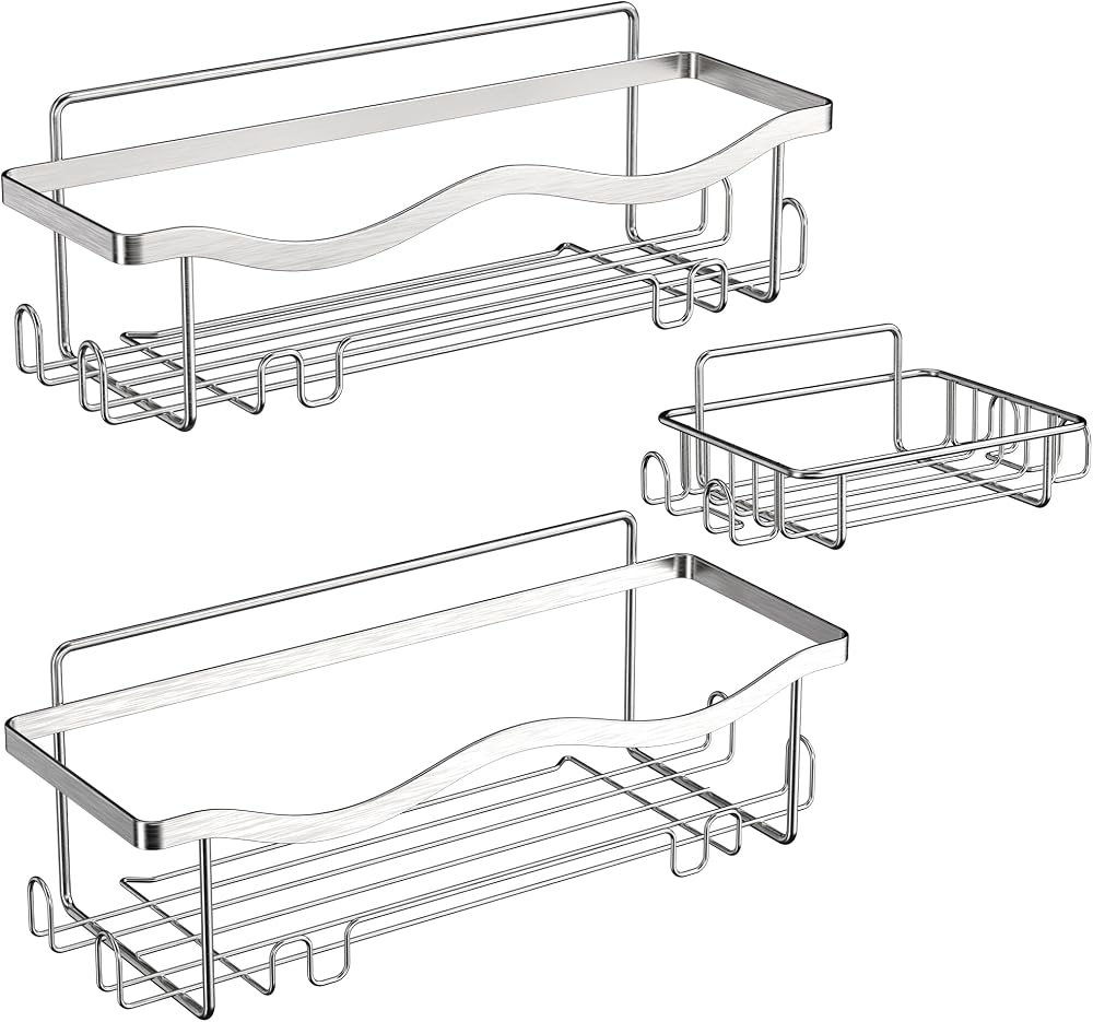 ALOECO Shower Caddy 3 Pack Stainless Steel No Drill Wall Shelf Soap Holder