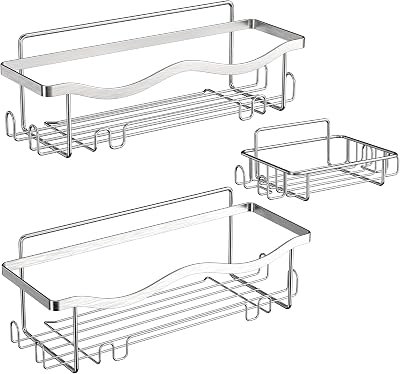 ALOECO Shower Caddy 3 Pack Stainless Steel No Drill Wall Shelf Soap Holder