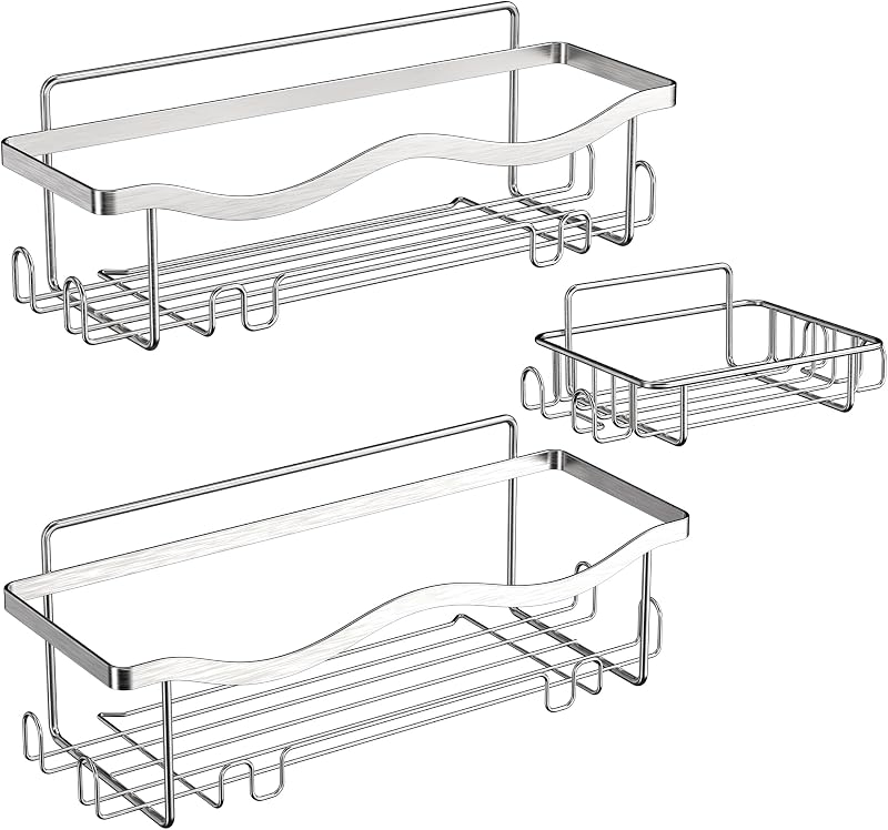 ALOECO Shower Caddy 3 Pack Stainless Steel No Drill Wall Shelf Soap Holder