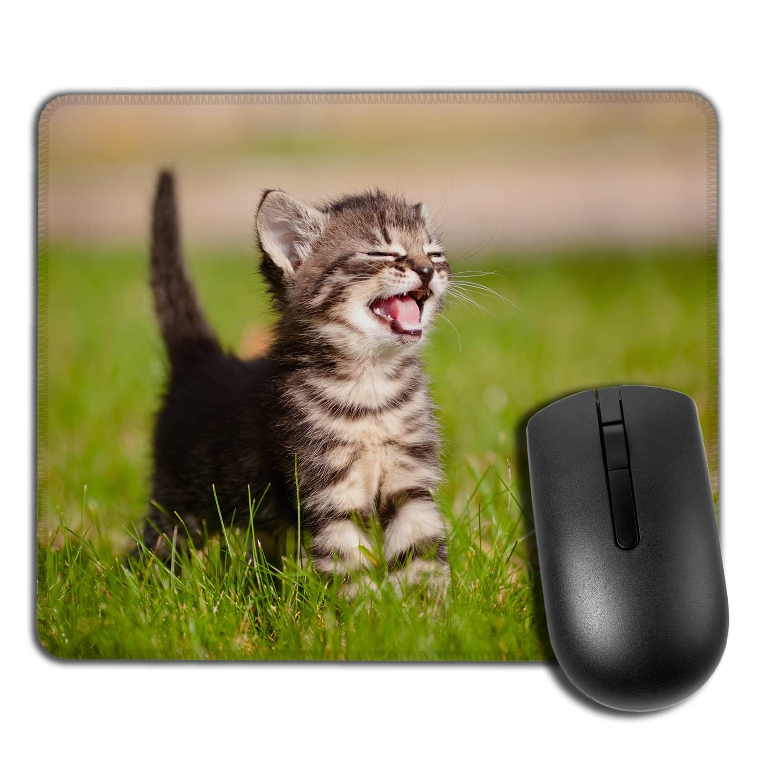 Yeuss Smiling Cat Mouse mat pad Rectangular Non-Slip Mousepad, Adorable Meowing Tabby Kitten Outdoors Gaming Mouse mat pads, Gray Green,200mm x 240mm