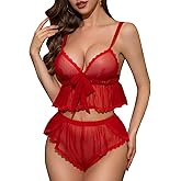 Kolagri Women Sexy Lingerie Mesh Pajamas Set Polka Dots See Through Sleepwear Sheer Cami Top and Shorts Teddy Nightwear