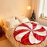 JarThenaAMCS Christmas Fuzzy Blanket 60 x 60 Inch Peppermint Candy Shaped Decorative Flannel Blanket Soft Cozy Throw Blankets for Xmas Holiday Home Chair Soft Couch Bed