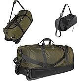 Romatime 32" Soft-Sided Foldable Wheeled Duffle Bag, 110L Expandable 140L Rolling Travel Bag with Matching Storage Pouch, Updated Army Green