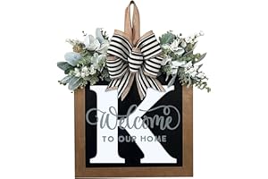 YICORIP 2024 New Last Name Year Round Front Door Wreath Front Porch Decoration 26 Letter Welcome Sign with Eucalyptus Garland and Bow Spring Wreaths for Front Door Outside Hanger Garland (K)