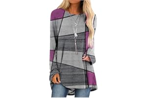 FARTEY Long Sleeve Tunic Tops for Women Casual Loose Fit Crewneck Blouses Oversized Lightweight Graphic Tees Shirts Pullover