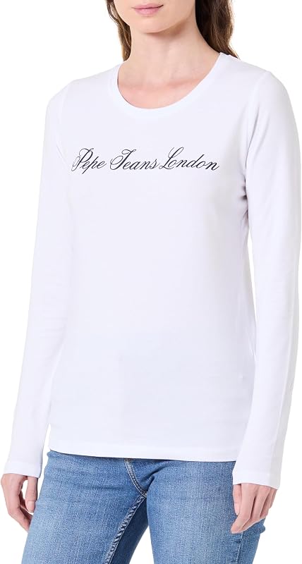 W Basic Stretch Logo L/S T-Shirt, Bianco (Bianco), XS, Bianco (Bianco), XS