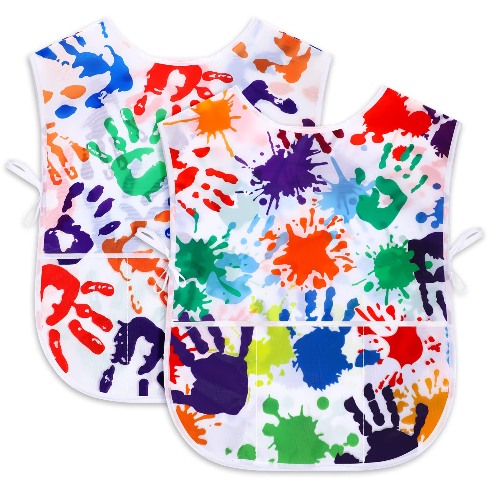 SATINIOR 2 Pieces Kids Art Smock Toddler Apron Waterproof Painting Artist Apron Sleeveless with 3 Pocket for Age 3-10 Years