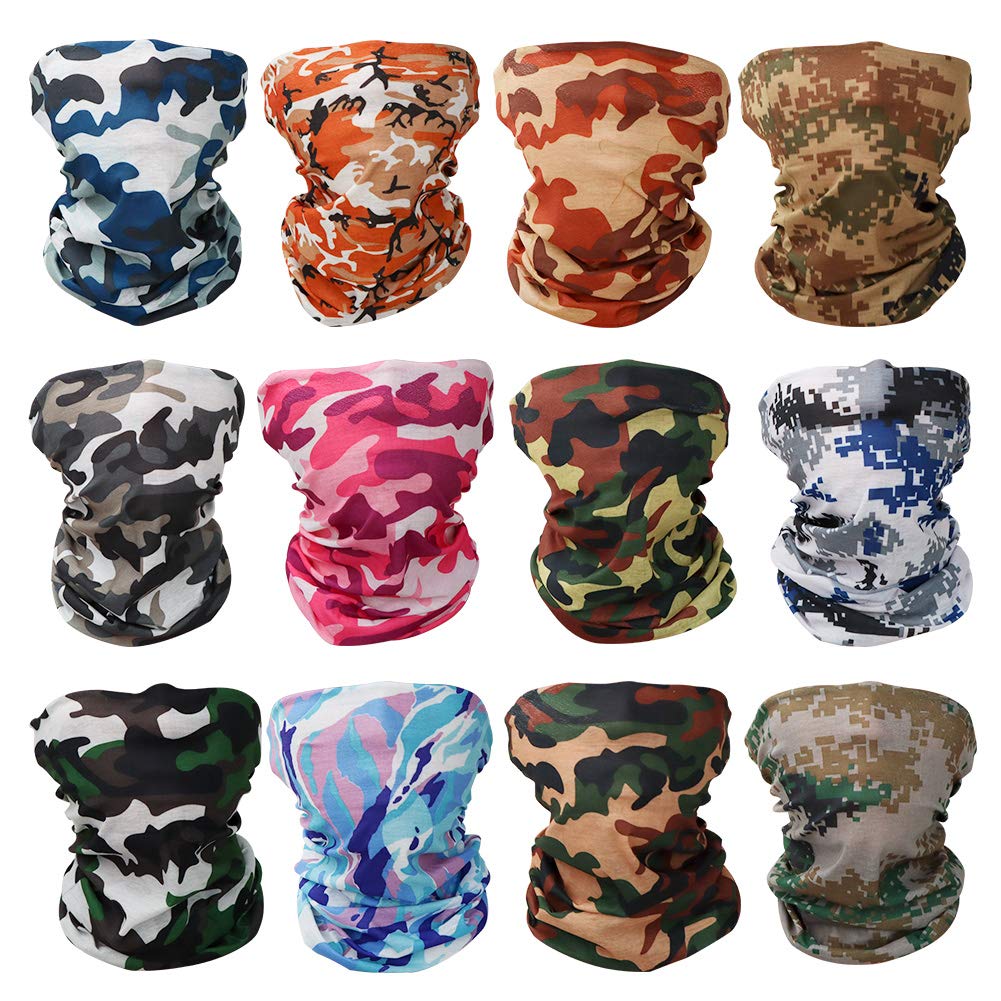 GUIFIER 12 PCS Outdoor Multifunctional Sports Magic Seamless Scarf Headwear Elastic Headband Bandana UV Resistence Sport Headwear Turban Wide Headscarves Balaclava Tube for Camping,Running,Cycling