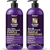 VANIDOX Sulfate Free Brass Toning Purple Shampoo and Conditioner Set for Blondes, Brown Highlighted, or Bleached Hair, Shampoo for Blondes Infused with Purple Rice Extract (16 fl oz each)