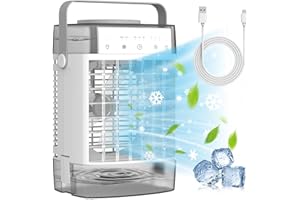 BRIGIN Portable Air Conditioners,3-Speed Small Air Cooler, Evaporative Air Cooler with 2 Level Humidifies,Timer function,7-Color Nightlight,Double Tank,Personal Air Conditioner for Bedroom,Office,Room-Gray
