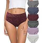 Women’s Underwear Cotton Panties for Women, Soft Ladies Lace Trim Underwear High Waisted Briefs 6 pack