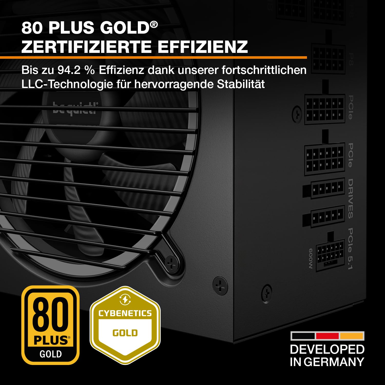 be quiet! Pure Power 13 M 650W Netzteil, 80 Plus® Gold Effizienz, ATX 3.1-Netzteil, für PCIe 5.1 GPUs, 120mm be quiet! Lüfter, semi-passiver Betrieb möglich, LLC-Technologie, Single-Rail 3