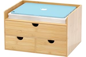 WISUCE Bamboo Desk Drawer Organizer, Large Desktop Organizer with Drawers Tabletop Storage Organization Box for Office Home Toiletries Supplies Vanity, No Assembly Required (3 Drawer with Shelf)