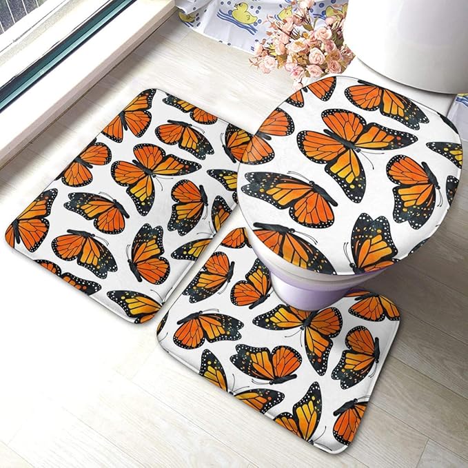 Monarch Butterfly Pattern Bathroom Rugs and Mats Sets