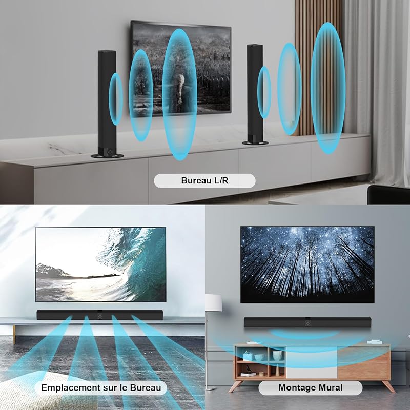 Barre de Son pour téléviseurs, Barre de Son 2 en 1 Divisible avec réglage Automatique du Volume, Haut-parleurs stéréo pour téléviseur avec 3 Modes d'égalisation, Arc/Opt/AUX, 1pcs — photo 2 sur 8