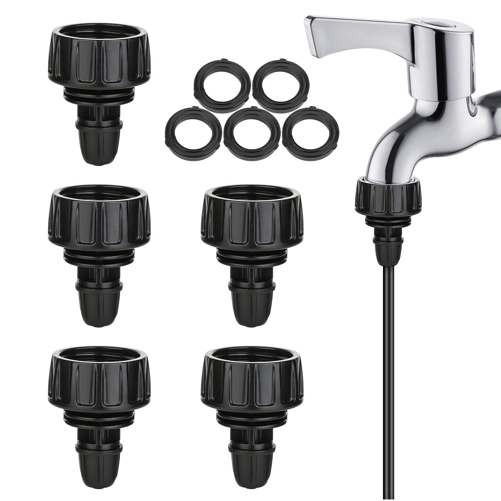Photo 1 of Yulaiyoen Drip Irrigation Hose Adapters,1/4 Inch Drip Irrigation Tubing x 3/4 FHT Swivel Garden Faucet Connectors with Lock Barbed for Drip Irrigation System-5 Pack