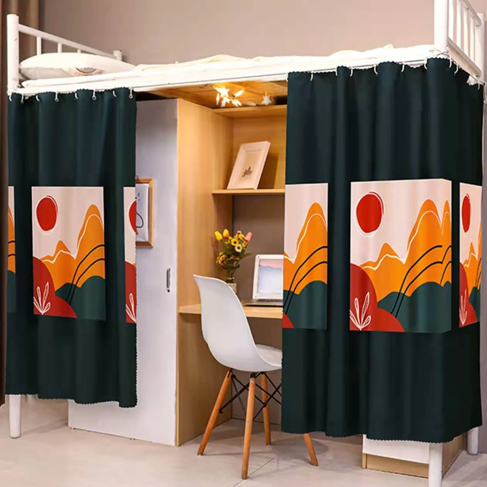 1 PC Bunk Bed Curtain Single Sleeper Bed Canopy Dustproof Sleep Privacy Protection Dormitory Bunk Screen Net with Rope Hook for Kid Student Home Bedroom College Dormitory 2m Long Blackout Curtain