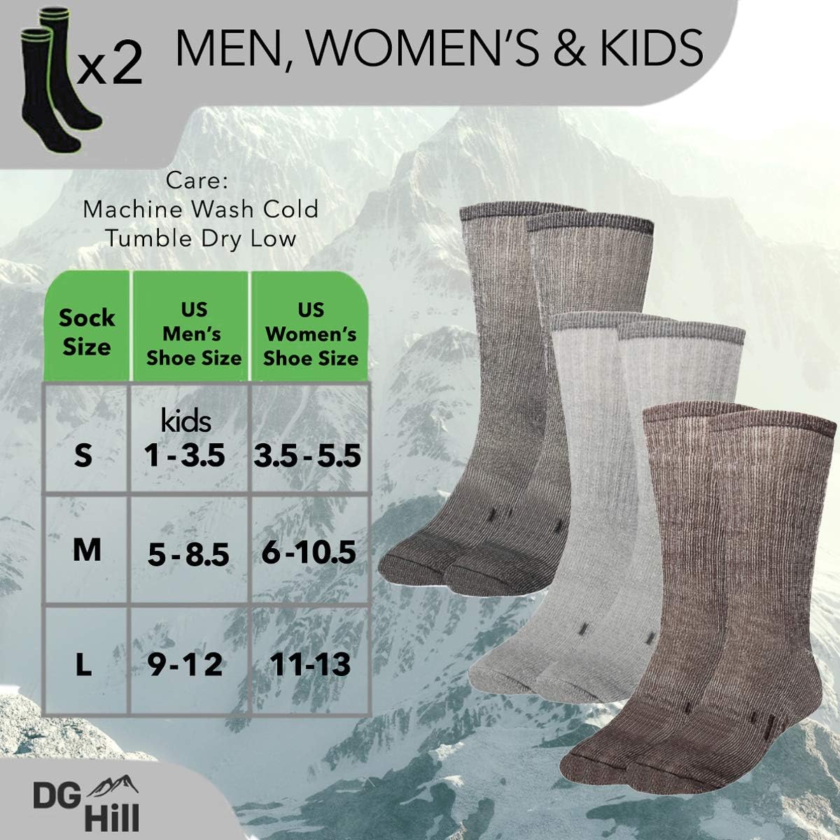 3 Pairs Thermal 80% Merino Wool Socks Thermal Hiking Crew Black/Brown/Grey Medium Men's 5-8.5,Women's 6-10.5: Clothing