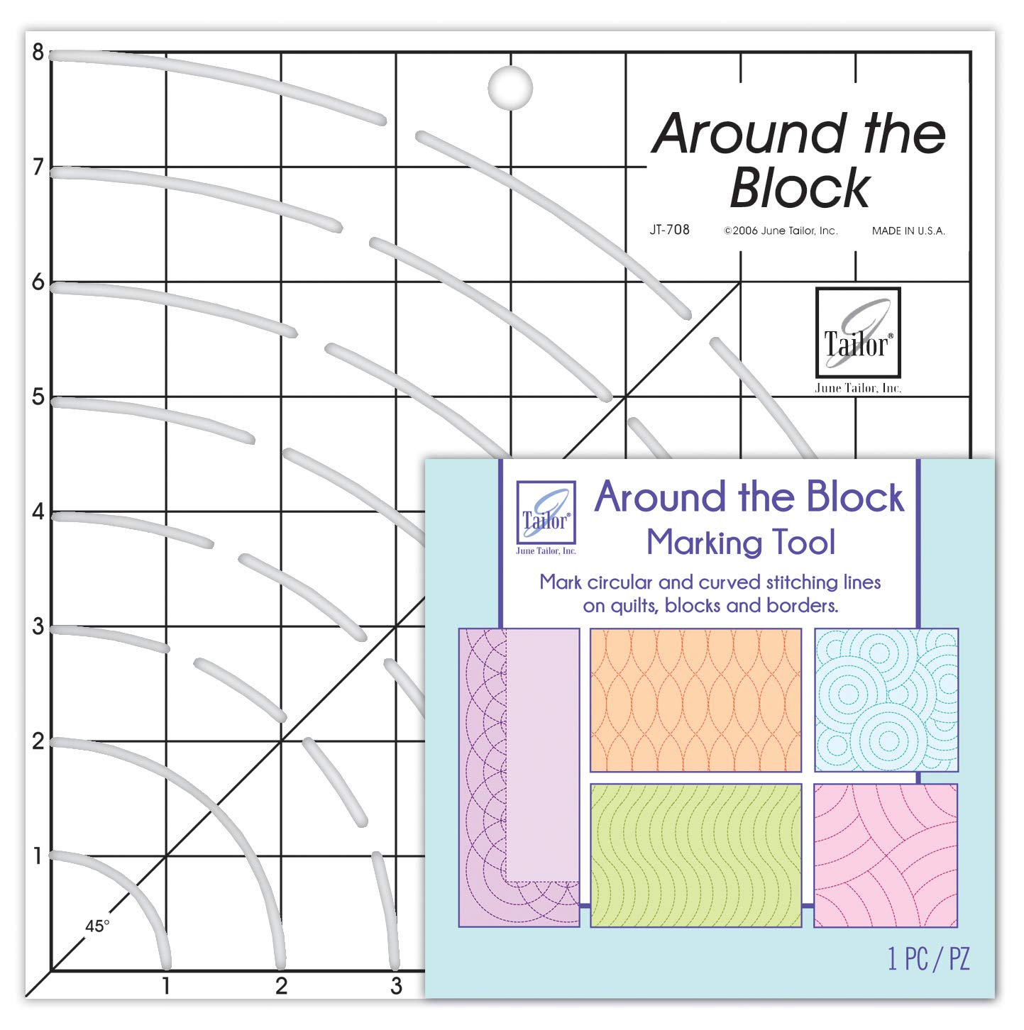 June Tailor Template Quilting Patterns. Using a Marking Pen, Create Curved Lines in 1" intervals, Acrylic, Black,Teal, by The Yard