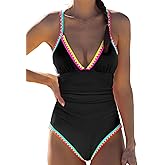 popvil One Piece Swimsuit 2025 Tummy Control Women Bathing Suit Shapewear Swimsuits Slimming Neon Cute Tie Back Swimwear