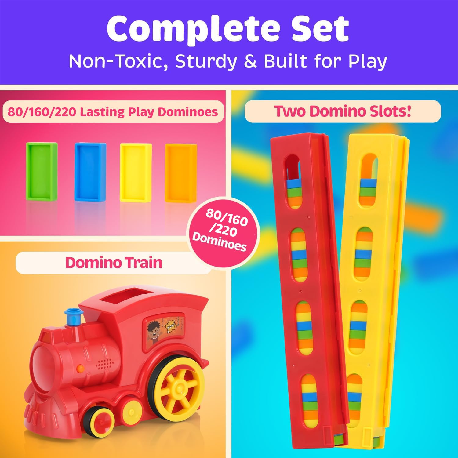 Domino Train - Domino Train for Kids, Dominos Trains Toys, Kids Dominos Set 300/220/160 Pcs, Automatic Set, Montessori Educational, Toys for Autistic Kid Ages 3-5, 160