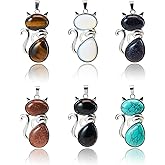 Flemtai 6 Pieces Handmade Cat Stone Natural Crystal Pendants Healing Stone Necklace Charms for Jewelry Making Bracelets Earrings
