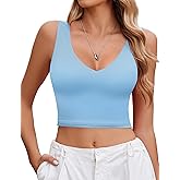 Avidlove Basic Crop Sleeveless Deep V Neck Double Lined Tank Tops Summer Tanks Slim Fit Soft (Light Blue, M)