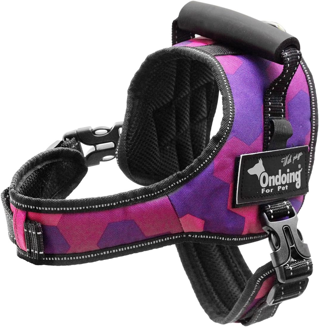 Ondoing Dog No Pull Harness Adjustable Pet Vest Harness Padded Reflective for Medium Large Dogs Purple M