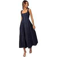 knee length dresses for ladies Aspiga Womens Sustainable Pippa Long Sleeve Block Print Cotton Summer  Wedding Guest Evening Dress Floral Printed Blue White main image 1