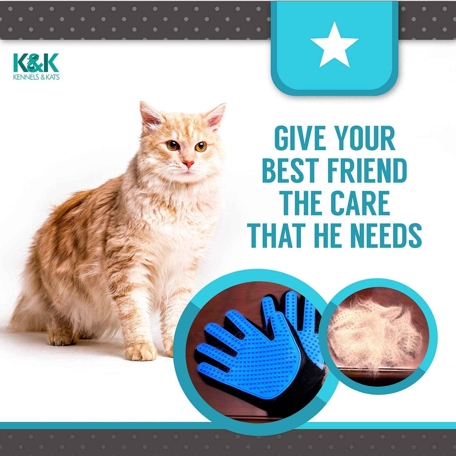 KENNELS & KATS New Version Pet Grooming Gloves, Premium Deshedding Glove for Easy, Mess-Free Grooming of Cats, Dogs, Rabbits and Horses with Long/Short/Curly Fur (Pair)