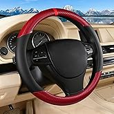 Black & Red Carbon Fiber Leather Steering Wheel Cover, Microfiber Leather, Anti-Slip, Breathable, Universal Fit for 14.5–15 in Steering Wheel Cover for Men Women