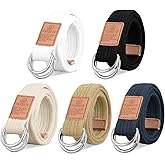 OT-NVWOZR 5PCS Canvas Belt for Men, Web Fabric Casual Belt with Double D Ring Buckle, Adjustable Military Style Cloth Belts