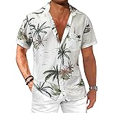 Comdecevis Men's Hawaiian Floral Shirts Short Sleeve Button Down Tropical Summer Beach Shirts