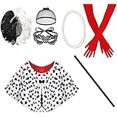 AYJK7 7 Pieces 1920s Costume Black Deville and White Wigs Cosplay Costume Set Halloween Party Accessories for Women Cruella