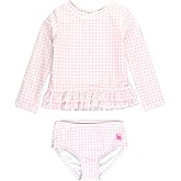 RuffleButts Pink Gingham Ruffle Hem Rash Guard 2-Piece - 10