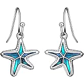 Lauren-Spencer Starfish Dangle Drop Earrings for Women with Abalone Shell Ocean Beach Earrings Starfish Jewelry Gifts for Women Earrings