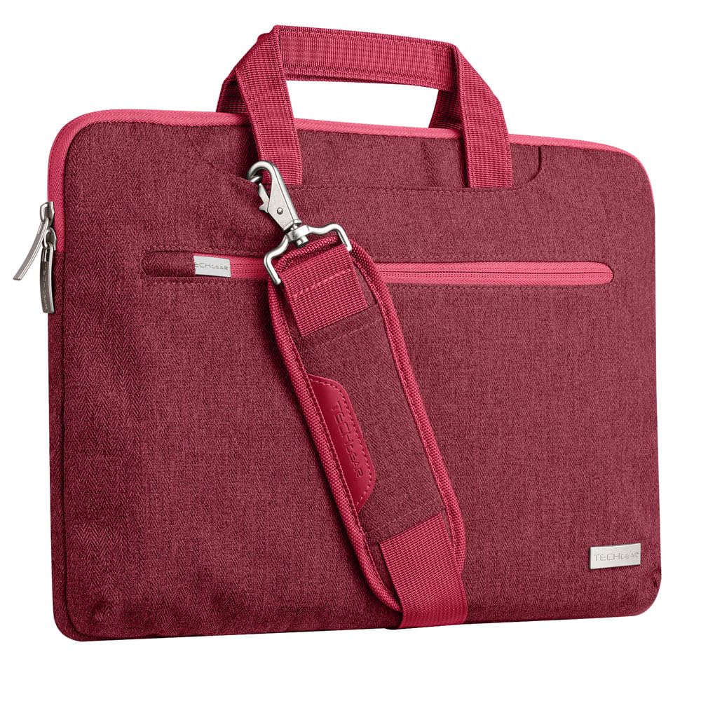 TECHGEAR Case for 14" - 14.6" Laptops, Portable Multi-function Laptop Case with Adjustable Shoulder Strap, Luggage Strap & Suppressible Handles, Portable Sleeve Organiser Case Cover + Pockets RED — image 1