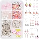 SUNNYCLUE 1 Box 10 Pairs Pink Love Flower Starfish Shell Earrings Making Starter Kit Include Alloy Enamel Acrylic Pendants & Glass Quartz Beads for Women Earring Making, Pink Theme