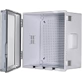 ABS Electrical Junction Box, Ventilated Design, Cable Grommets, IP65 Waterproof Enclosure, Indoor/Outdoor Use with Mounting Panel. (Clear Cover, 11.9"x11.9"x7")