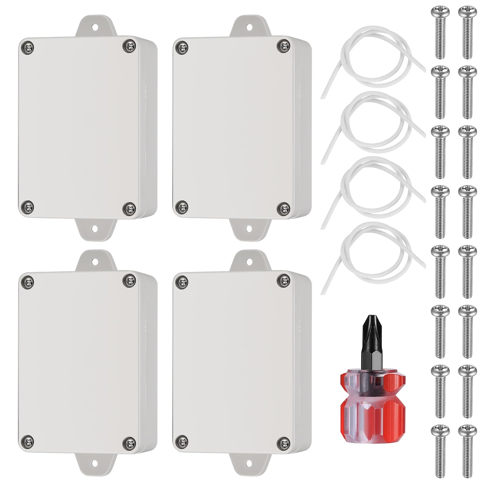 4 Pcs IP65 Waterproof Electronics Project Boxes, Electrical Project Boxes Enclosure Case, Outdoor Cable Connection Junction Box with Fixed Ear, Junction Project Box, with Screwdriver - off-white
