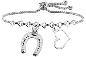 BAUNA Lucky Horseshoe Bracelets Love Heart Pendant Good Luck Horseshoe Charm Adjustable Link Bracelet for Cowgirl Horse Lover Gifts Equestrian Riding Gift