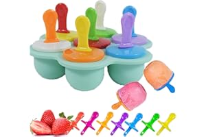 Silicone Popsicle Molds, Kids Frozen Popsicle Molds with Colorful Plastic Sticks, Reusable Easy-Release Ice Cube Trays, 7 Cav