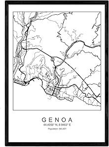Nacnic Prints Genoa City Map Nordic Style - Set of 1 - Unframed 11x17 inch Size - 250g Paper - Beautiful Poster Painting for Home Office Living Room