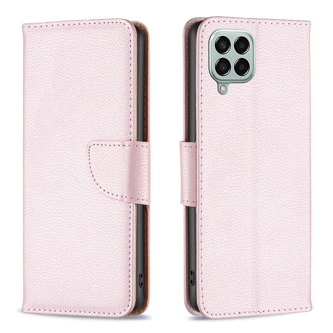Samsung Galaxy A12 / M12 Flip Case Shockproof PU Leather Wallet Cover Litchi with Stand Magnetic Card Holder Slot Money Pouch Slim Folio Bumper Protective Phone Case for Samsung A12 / M12 Rose Gold