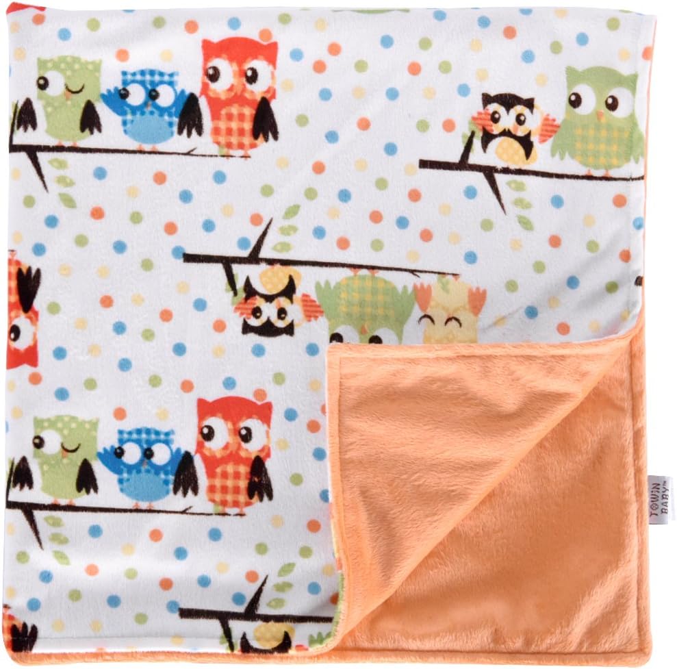 Towin baby Double Layer Minky Plush Blanket 76x76 Orange owl ¡­
